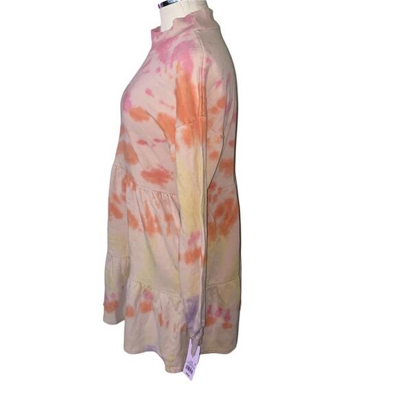 Wild Fable Tie Dye Tiered Mock neck Multicolored Peach Dress w/pockets NWTs sz S - Picture 2 of 6